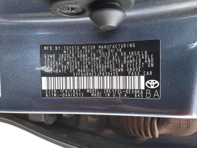 Photo 10 from auction – 2018 TOYOTA COROLLA L with VIN 5YFBURHE3JP839455