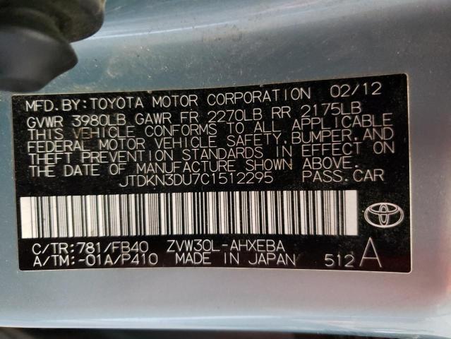 Photo 10 from auction – 2012 TOYOTA PRIUS with VIN JTDKN3DU7C1512295