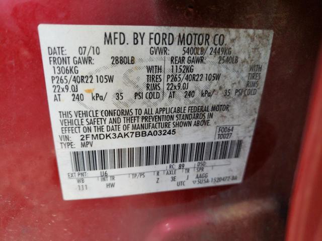 Photo 10 from auction – 2011 FORD EDGE SPORT with VIN 2FMDK3AK7BBA03245