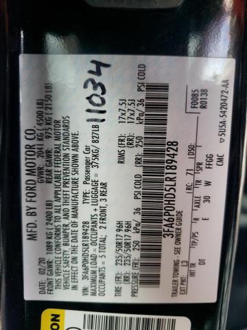 Photo 10 from auction – 2020 FORD FUSION SE with VIN 3FA6P0HD5LR189428