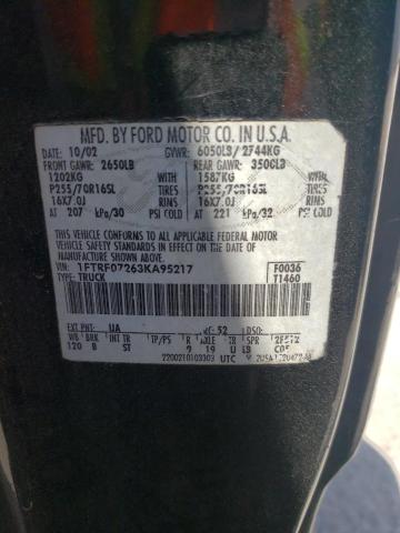 Photo 10 from auction – 2003 FORD F150 with VIN 1FTRF07263KA95217