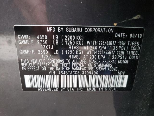 Photo 10 from auction – 2020 SUBARU OUTBACK PR with VIN 4S4BTACC3L3109496