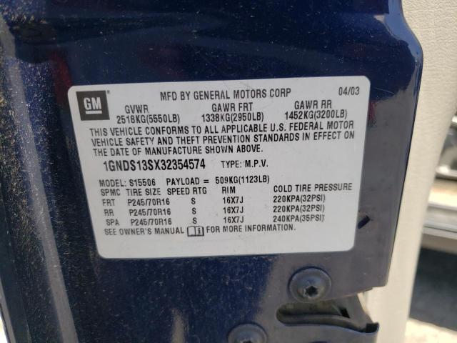 Photo 10 from auction – 2003 CHEVROLET TRAILBLAZE with VIN 1GNDS13SX32354574