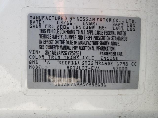 Photo 10 from auction – 2016 NISSAN SENTRA S with VIN 3N1AB7AP2GY252631