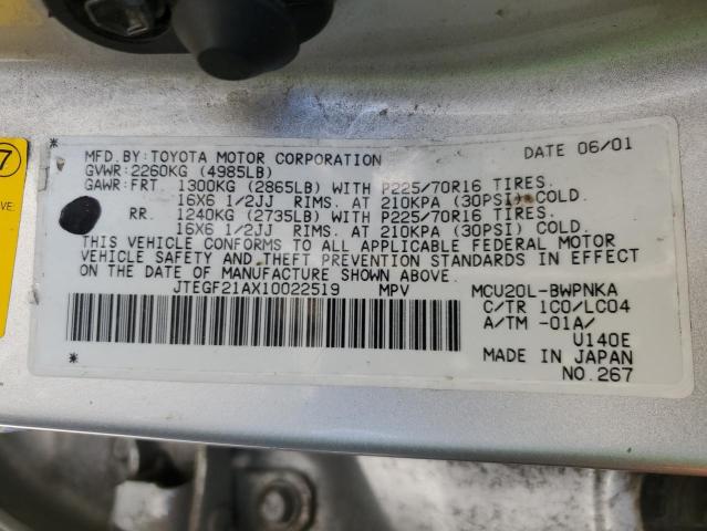 Photo 10 from auction – 2001 TOYOTA HIGHLANDER with VIN JTEGF21AX10022519