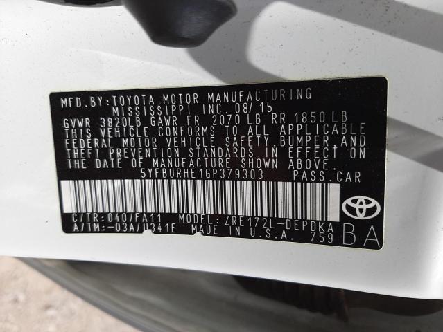 Photo 10 from auction – 2016 TOYOTA COROLLA L with VIN 5YFBURHE1GP379303