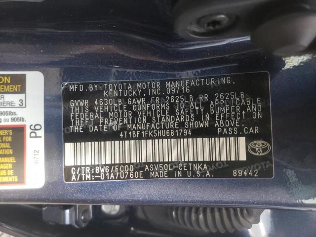 Photo 10 from auction – 2017 TOYOTA CAMRY LE with VIN 4T1BF1FK5HU681794