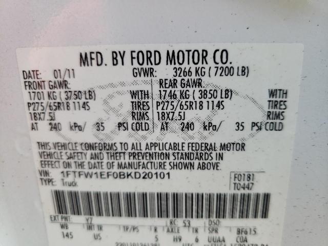 Photo 10 from auction – 2011 FORD F150 SUPER with VIN 1FTFW1EF0BKD20101