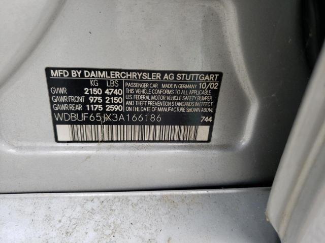 Photo 10 from auction – 2003 MERCEDES-BENZ E 320 with VIN WDBUF65JX3A166186
