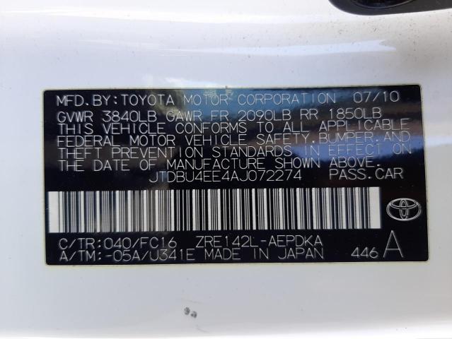 Photo 10 from auction – 2010 TOYOTA COROLLA BA with VIN JTDBU4EE4AJ072274