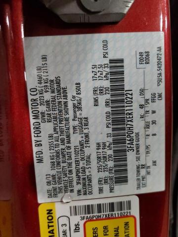 Photo 10 from auction – 2014 FORD FUSION SE with VIN 3FA6P0H7XER110221