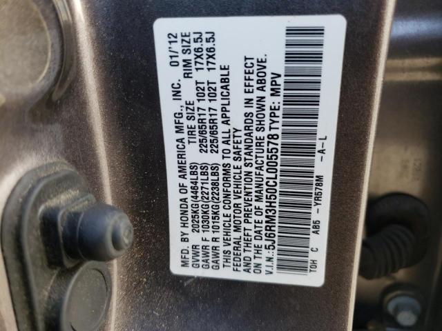 Photo 10 from auction – 2012 HONDA CR-V EX with VIN 5J6RM3H50CL005578