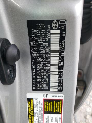 Photo 10 from auction – 2012 TOYOTA COROLLA BA with VIN 2T1BU4EE3CC832998