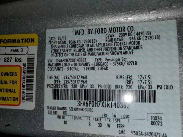 Photo 10 from auction – 2018 FORD FUSION SE with VIN 3FA6P0H7XJR140362
