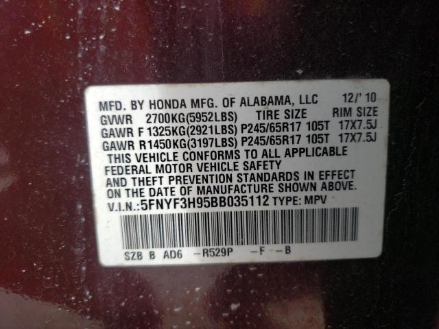 Photo 10 from auction – 2011 HONDA PILOT TOUR with VIN 5FNYF3H95BB035112