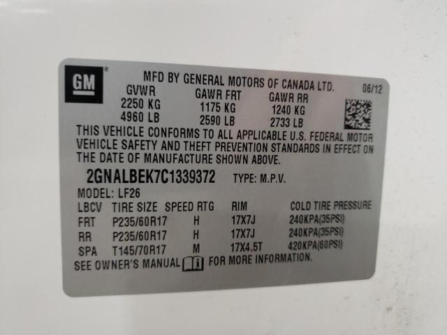 Photo 10 from auction – 2012 CHEVROLET EQUINOX LS with VIN 2GNALBEK7C1339372