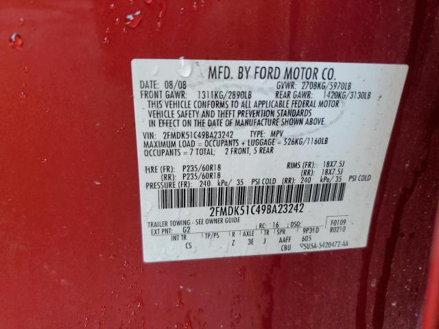 Photo 10 from auction – 2009 FORD FLEX SE with VIN 2FMDK51C49BA23242
