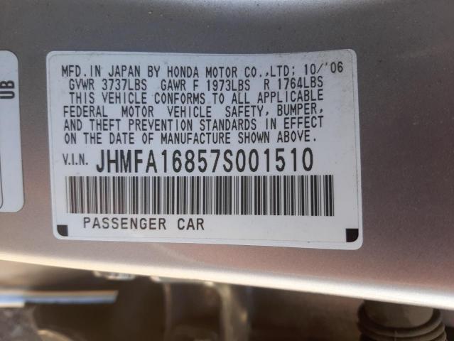 Photo 10 from auction – 2007 HONDA CIVIC EX with VIN JHMFA16857S001510