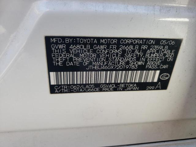 Photo 10 from auction – 2007 LEXUS ES 350 with VIN JTHBJ46GX72019783
