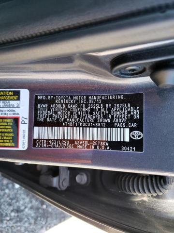 Photo 10 from auction – 2012 TOYOTA CAMRY BASE with VIN 4T1BF1FK0CU148812