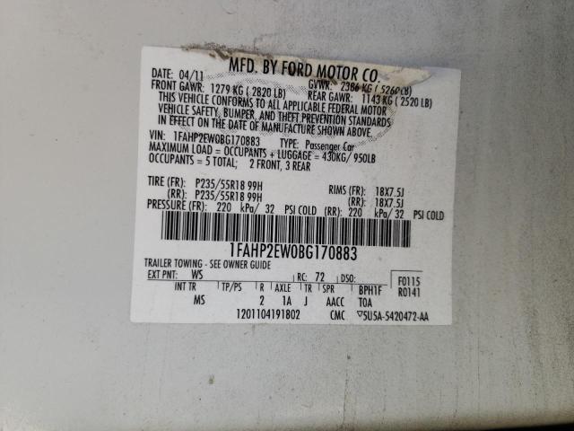 Photo 10 from auction – 2011 FORD TAURUS SEL with VIN 1FAHP2EW0BG170883