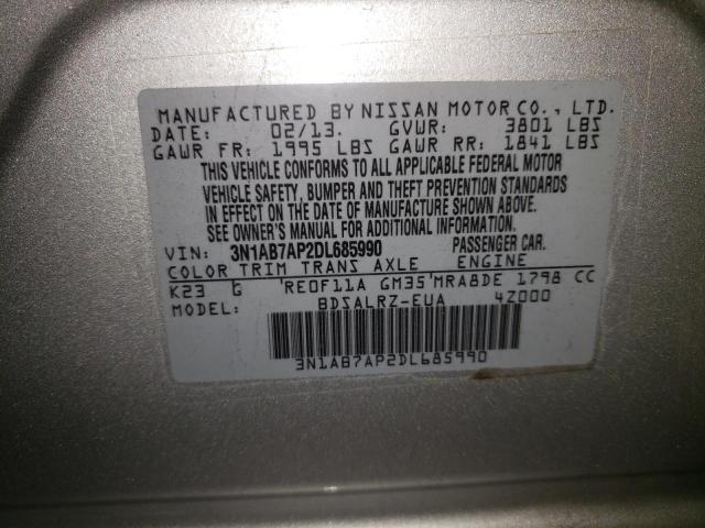 Photo 10 from auction – 2013 NISSAN SENTRA S with VIN 3N1AB7AP2DL685990