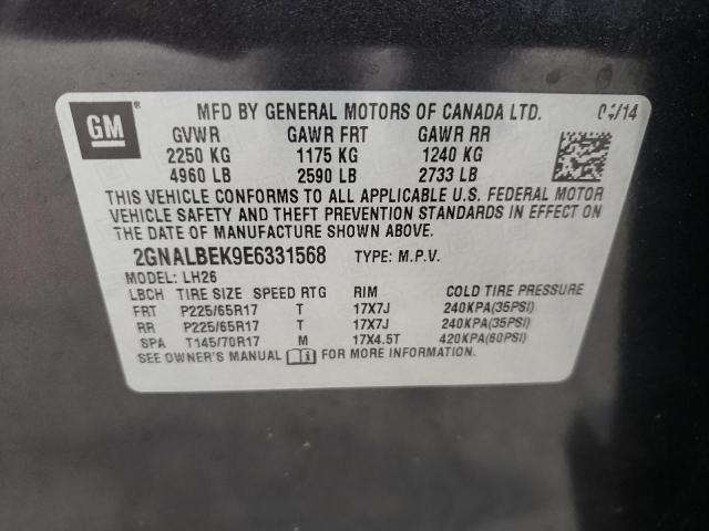 Photo 10 from auction – 2014 CHEVROLET EQUINOX LT with VIN 2GNALBEK9E6331568