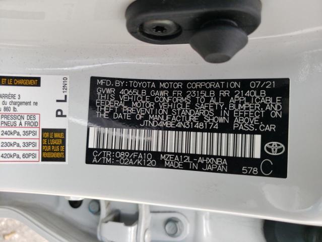Photo 10 from auction – 2022 TOYOTA COROLLA SE with VIN JTND4MBE4N3148174