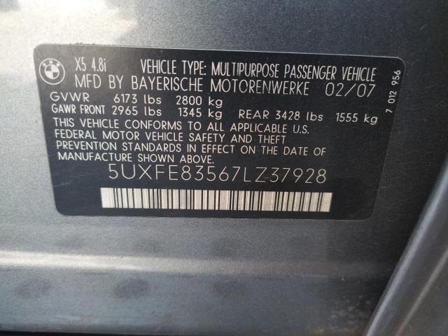 Photo 10 from auction – 2007 BMW X5 4.8I with VIN 5UXFE83567LZ37928
