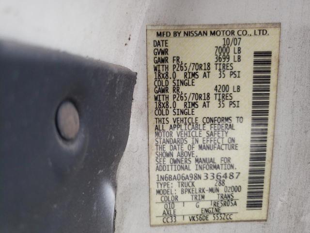 Photo 10 from auction – 2008 NISSAN TITAN XE with VIN 1N6BA06A98N336487