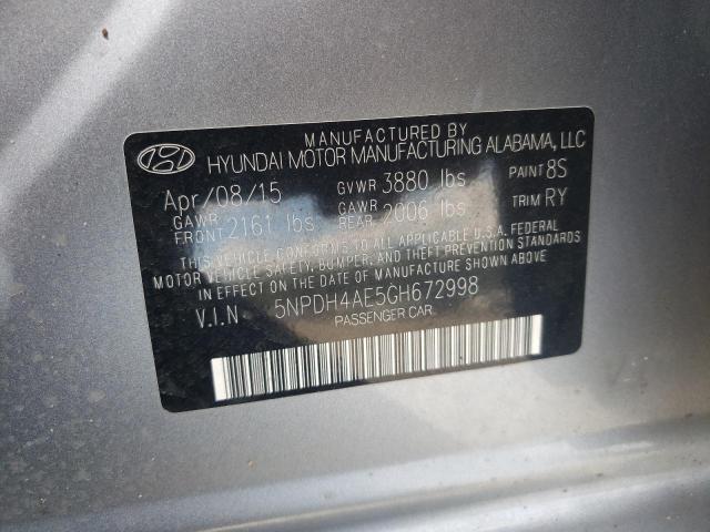 Photo 10 from auction – 2016 HYUNDAI ELANTRA SE with VIN 5NPDH4AE5GH672998