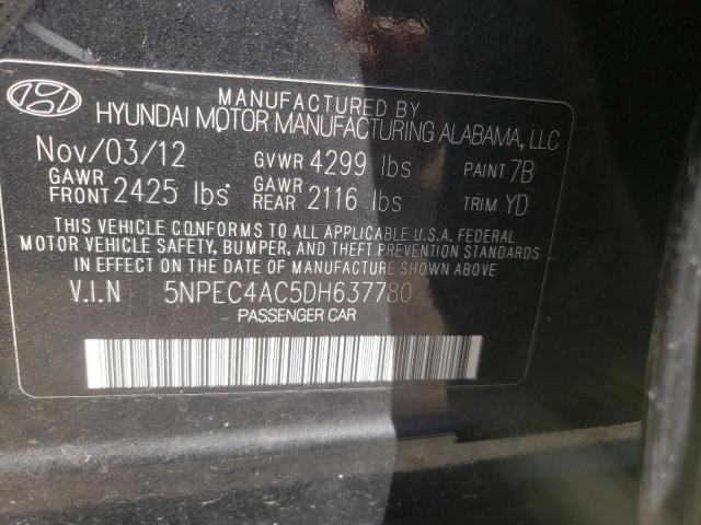 Photo 10 from auction – 2013 HYUNDAI SONATA SE with VIN 5NPEC4AC5DH637780