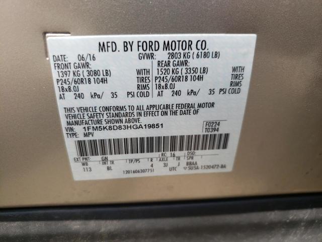 Photo 10 from auction – 2017 FORD EXPLORER X with VIN 1FM5K8D83HGA19851
