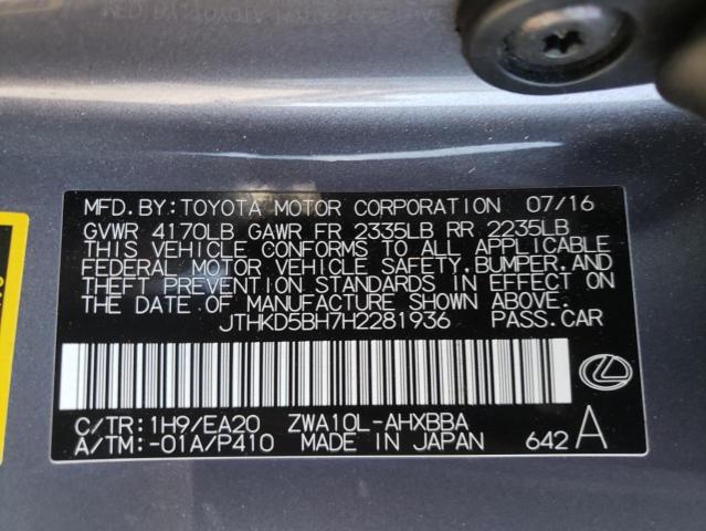 Photo 10 from auction – 2017 LEXUS CT 200 with VIN JTHKD5BH7H2281936