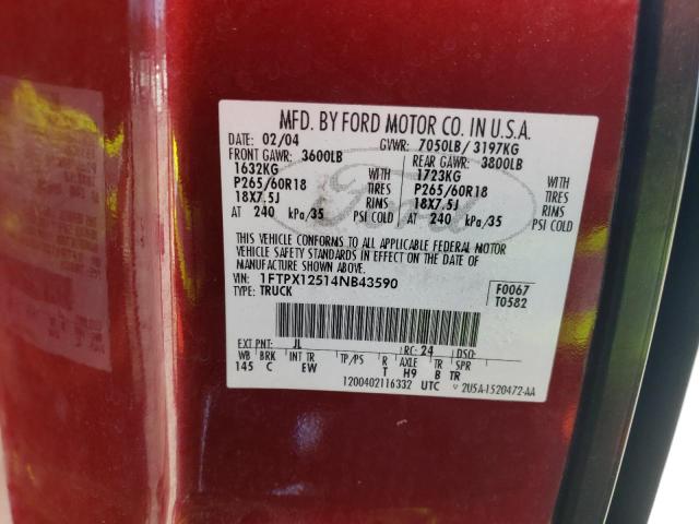 Photo 10 from auction – 2004 FORD F150 with VIN 1FTPX12514NB43590
