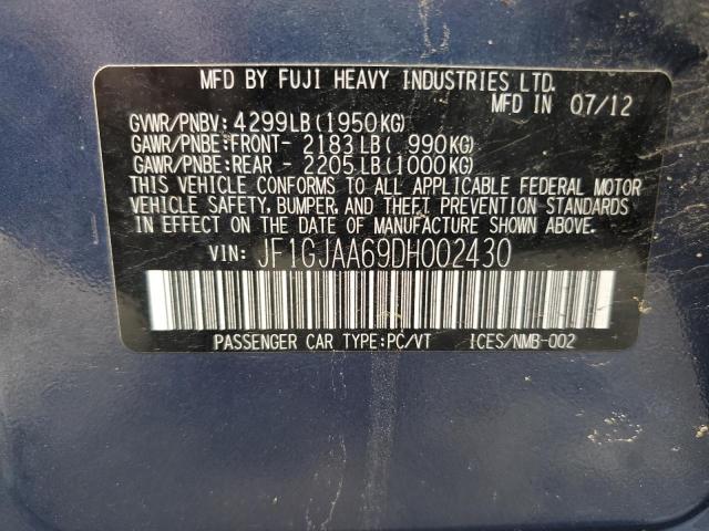 Photo 10 from auction – 2013 SUBARU IMPREZA with VIN JF1GJAA69DH002430