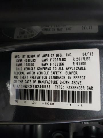 Photo 10 from auction – 2012 HONDA ACCORD LXP with VIN 1HGCP2F43CA140865