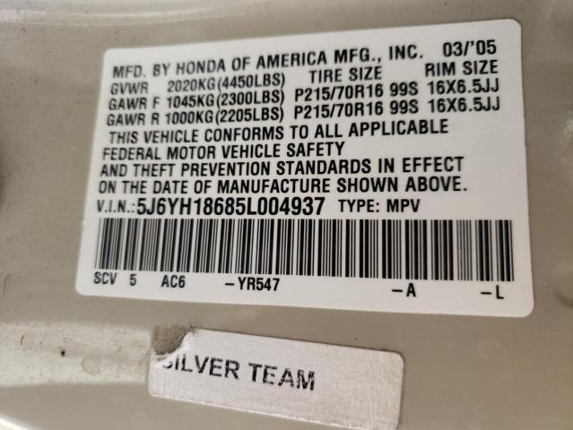 Photo 10 from auction – 2005 HONDA ELEMENT EX with VIN 5J6YH18685L004937