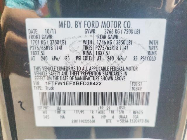 Photo 10 from auction – 2011 FORD F150 SUPER with VIN 1FTFW1EFXBFD38422