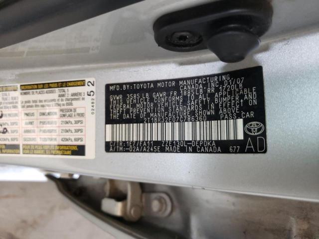 Photo 10 from auction – 2007 TOYOTA COROLLA with VIN 2T1BR32E07C786360