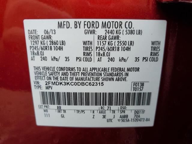 Photo 10 from auction – 2013 FORD EDGE LIMIT with VIN 2FMDK3KC0DBC62315