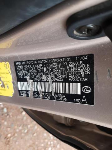 Photo 10 from auction – 2005 LEXUS ES 330 with VIN JTHBA30G855089605