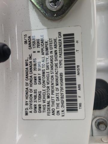 Photo 10 from auction – 2015 HONDA CIVIC SE with VIN 2HGFB2F79FH548489