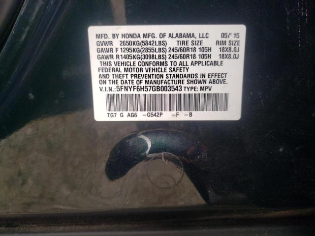 Photo 10 from auction – 2016 HONDA PILOT EXL with VIN 5FNYF6H57GB003543