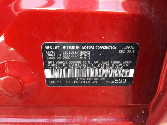 Photo 10 from auction – 2017 MITSUBISHI LANCER ES with VIN JA32U2FU0HU008220