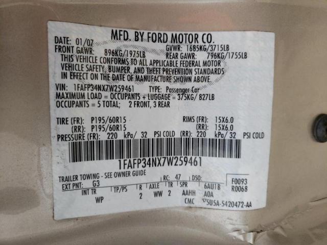 Photo 10 from auction – 2007 FORD FOCUS ZX4 with VIN 1FAFP34NX7W259461