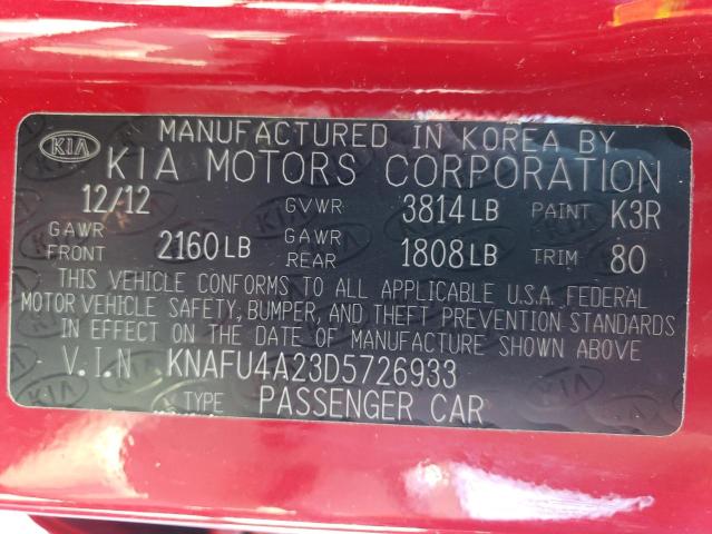 Photo 10 from auction – 2013 KIA FORTE EX with VIN KNAFU4A23D5726933