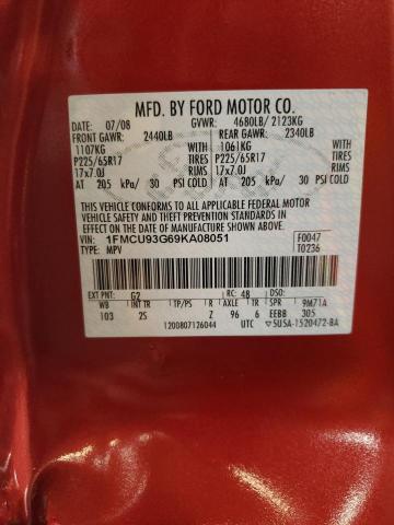 Photo 10 from auction – 2009 FORD ESCAPE XLT with VIN 1FMCU93G69KA08051