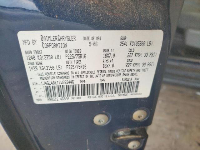 Photo 10 from auction – 2007 JEEP LIBERTY SP with VIN 1J4GL48K17W522446