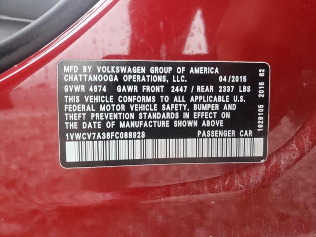 Photo 10 from auction – 2015 VOLKSWAGEN PASSAT SEL with VIN 1VWCV7A36FC088928